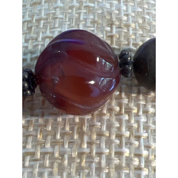 Vintage Sterling Silver Red Carnelian Bead Bracelet Center Swirl Estate 8" - Picture 3 of 5